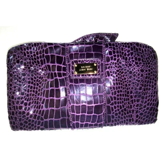 Nine West Clutch Purse -Purple Faux Snakeskin Leather with Bow -New without tags - Picture 5 of 16